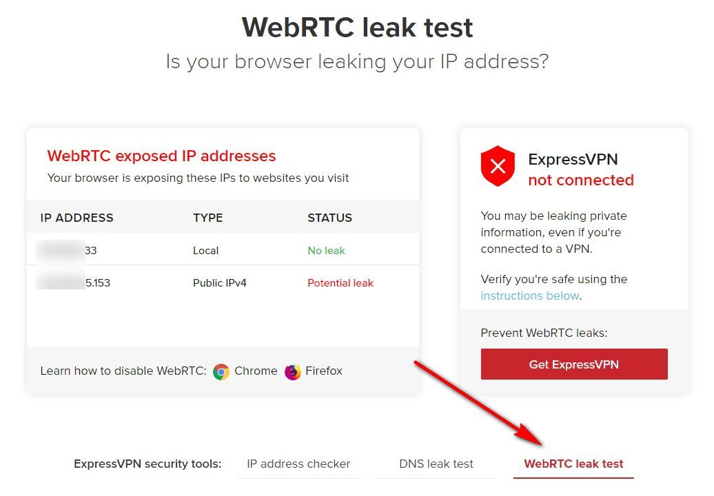 Express VPN WebRTC leak test