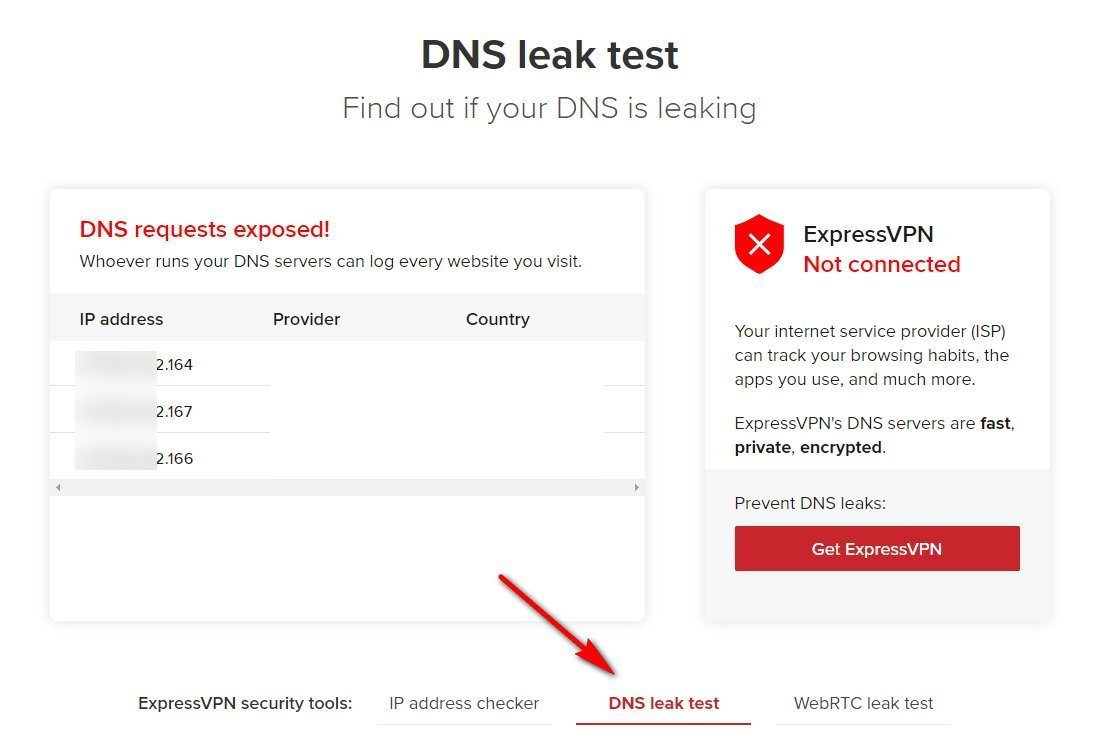 Express VPN DNS leak test